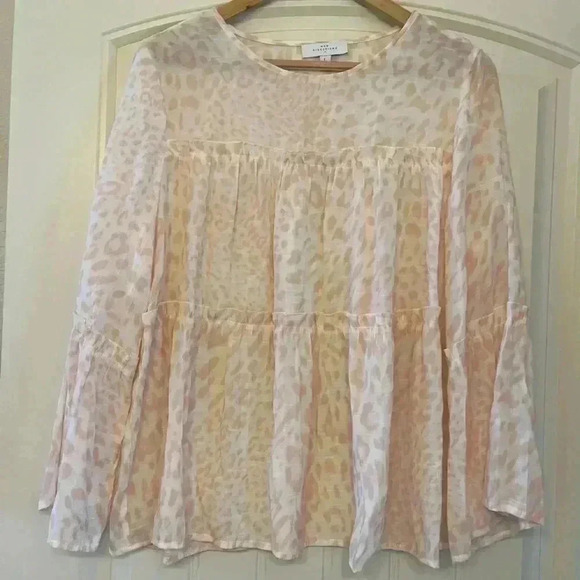 Boho lightweight long sleeve top blouse New Directions animal peachy print large - Picture 1 of 7